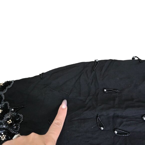 Vintage Silk Beaded Evening Gown By Gene Roye Size 6 Black With Floral Embellish - Picture 7 of 13